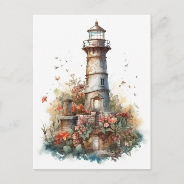 Fairytale Watercolor Lighthouse Postcard (Front)