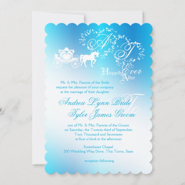 Fairytale Wedding Carriage Peacock Blue Invitation (Front)
