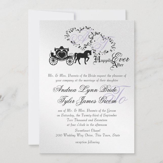 Fairytale Wedding Carriage Silver Invitation (Front)