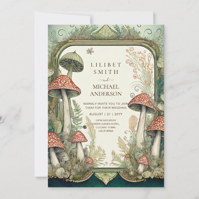 Fairytale Wedding Fairycore Mushrooms Forest  Invitation (Front)