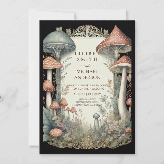 Fairytale Wedding Fairycore Mushrooms Forest  Invitation (Front)