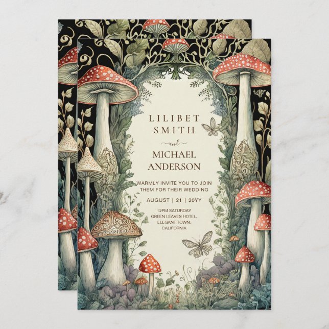 Fairytale Wedding Fairycore Mushrooms Forest  Invitation (Front/Back)