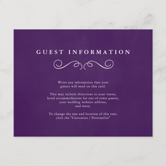 Fairytale Wedding Insert Cards in Royal Purple (Front)