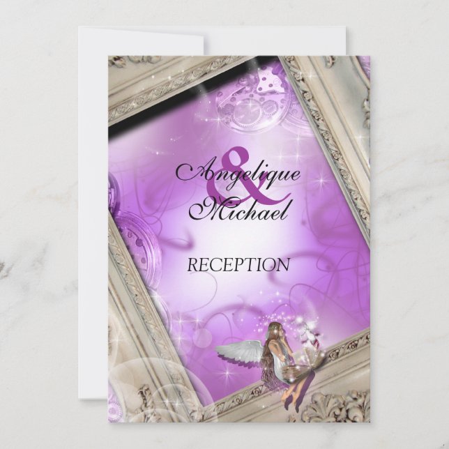 Fairytale wedding reception gold purple invitation (Front)