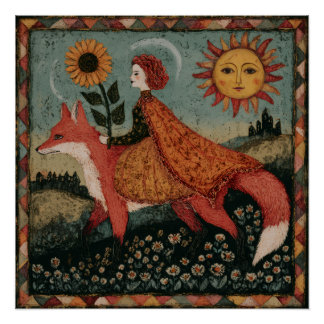 Fairytale Woman and Fox Poster