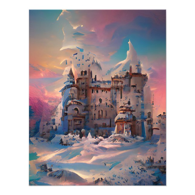 Fairytale World, Winter Castle, Snow Castle, Xmas Photo Print (Front)