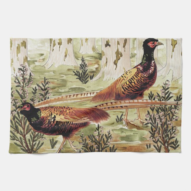 Faisans ordinaires by Maurice Pillard Verneuil Tea Towel (Horizontal)