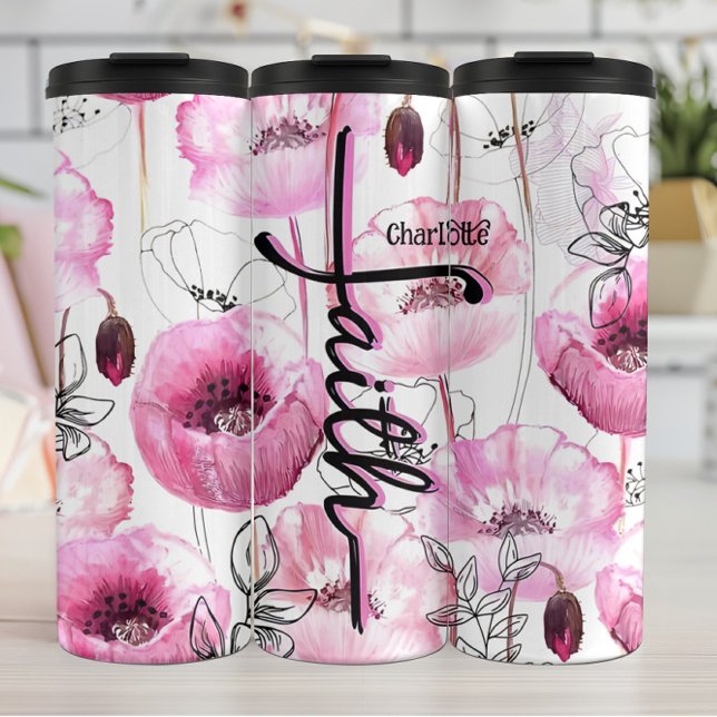 Faith Amidst Pink Poppies Thermal Tumbler (Creator Uploaded)