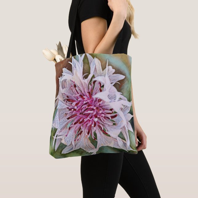 Faith and Flowers Art Pink Flower Tote Bag (Close Up)