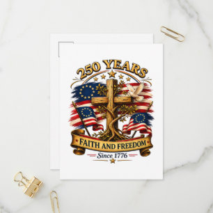 Faith and Freedom 250 Years Patriotic Cross Invitation Postcard
