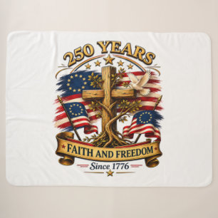 Faith and Freedom 250 Years Patriotic Cross Sherpa Blanket