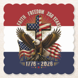Faith and Freedom Patriotic Eagle Art 250 Years Paper Coaster