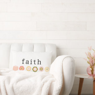 Faith and Hope Pink Flowers Modern Inspirational Lumbar Cushion