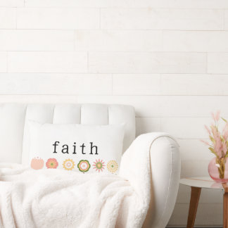 Faith and Hope Pink Flowers Modern Inspirational Lumbar Cushion