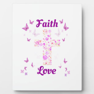 Faith and Love Cross of Roses with Pink Butterflie Plaque