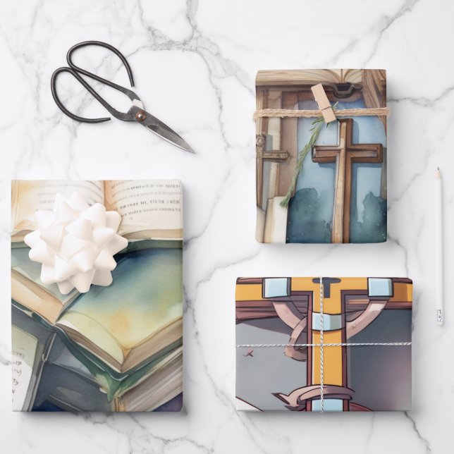 Faith and Scripture Cross Wrapping Paper Sheet (Front)