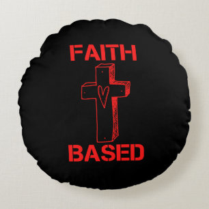 Faith Based Cross And Heart Round Cushion