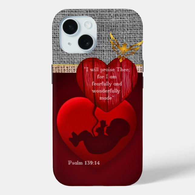 Faith Based Faux Neutral Hessian Embryo Red Heart  Case-Mate iPhone Case (Back)