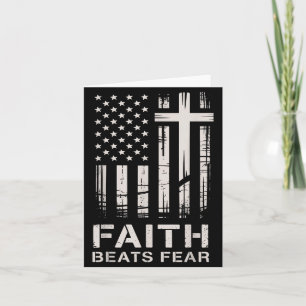 Faith Beats Fear American Flag Christian Cross Card