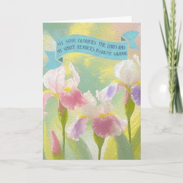 Faith Bible Quotes,Iris Flowers Oil Painting  Holiday Card (Front)