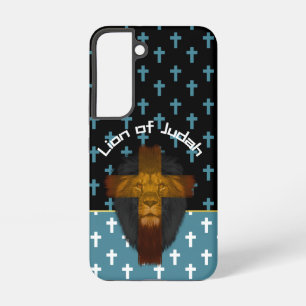 Faith Black Blue White Cross Lion of Judah Samsung Galaxy Case