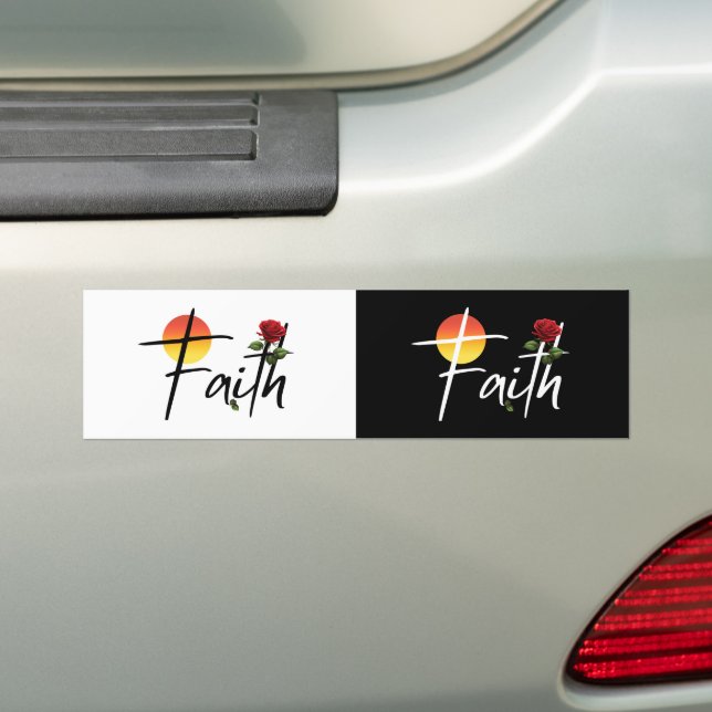 Faith Black Typography With Rose Bumper Sticker (On Car)