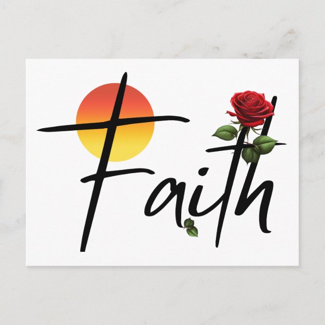 Faith Black Typography With Rose Postcard (Front)