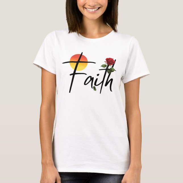 Faith Black Typography With Rose T-Shirt (Front)