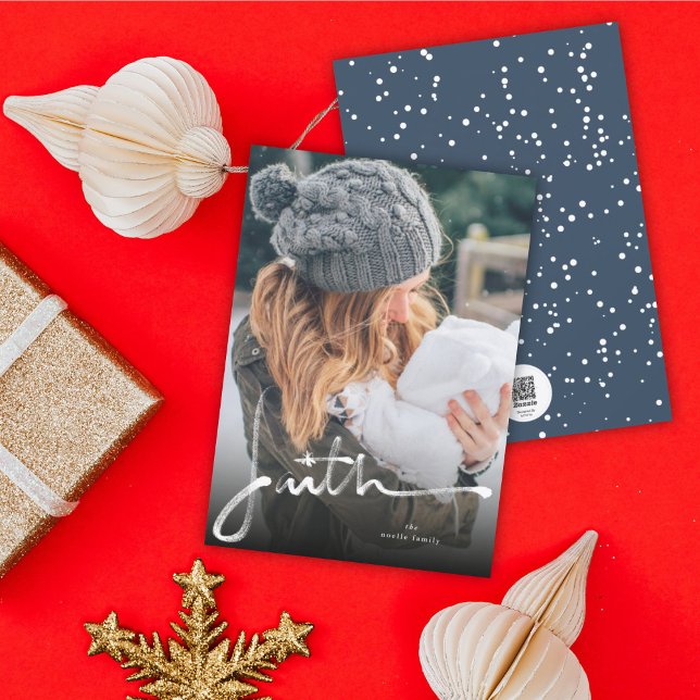 Faith Brush Calligraphy Religious Christmas Photo Holiday Card (Creator Uploaded)