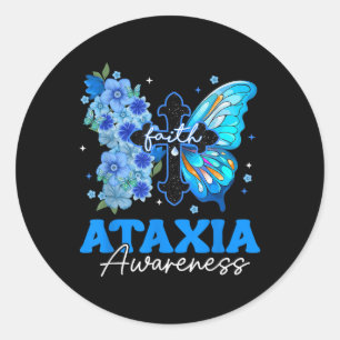 Faith Butterfly Christian Cross Ataxia Awareness  Classic Round Sticker