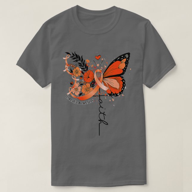 Faith Butterfly Orange Ribbon Leukaemia Awareness  T-Shirt (Design Front)