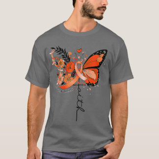 Faith Butterfly Orange Ribbon Leukaemia Awareness T-Shirt