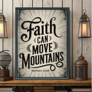 Faith Can Move Mountains Vintage Christian Art Poster