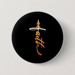 Faith Christian Cross Orange Ribbon Ms Awareness 6 Cm Round Badge