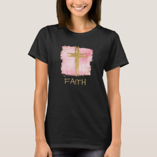 *~* FAITH Christian PinK Cross Gold Glitter T-Shirt