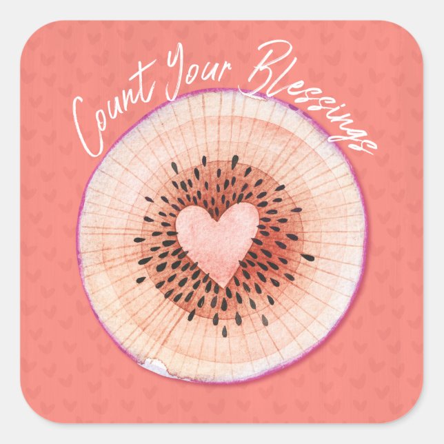 Faith Count Your Blessings Watercolor Heart Square Sticker (Front)
