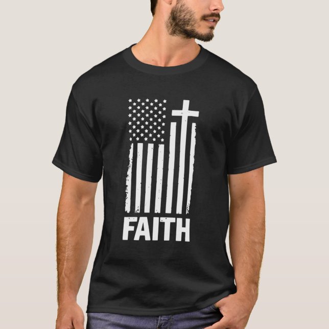 Faith Cross American Flag Christian Patriot Us Gif T-Shirt (Front)