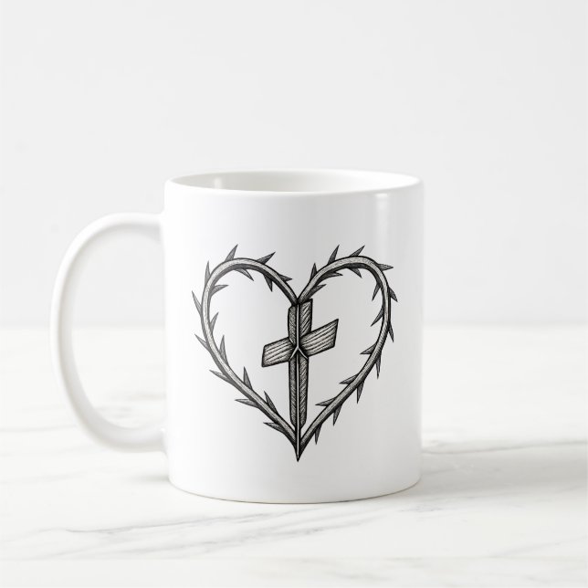 Faith Cross and Thorn Heart Christian  Coffee Mug (Left)