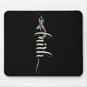 Faith Cross Autism Awareness Ribbon Puzzle Pieces Mouse Pad