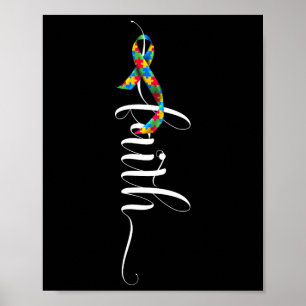Faith Cross Autism Awareness Ribbon Puzzle Pieces  Poster
