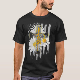 Faith Cross Casual Cross Daisy US Flag Floral T-Shirt