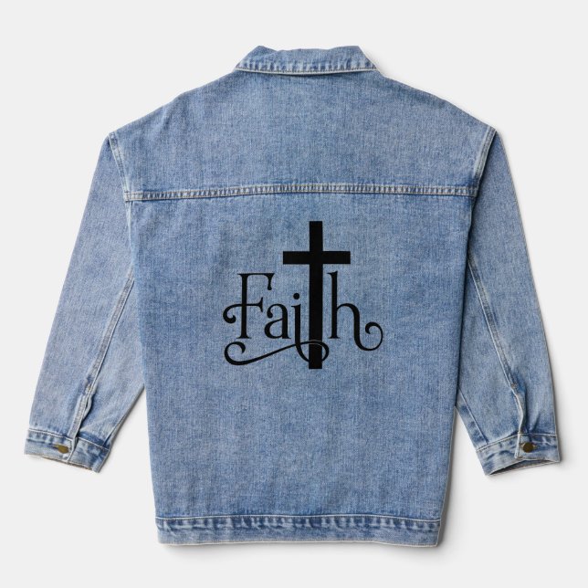 Faith Cross Design Denim Jacket (Back)