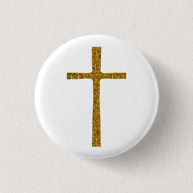 Faith Cross Gold 3 Cm Round Badge (Front)