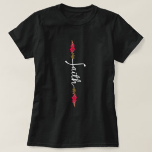 Faith Cross Red Flower Arrow Christian T-Shirt