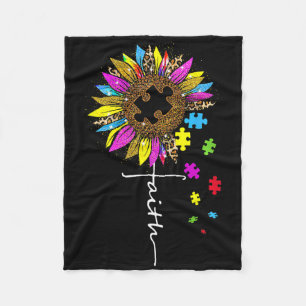 Faith Cross Sunflower Autism Mum Leopard Puzzle Pi Fleece Blanket