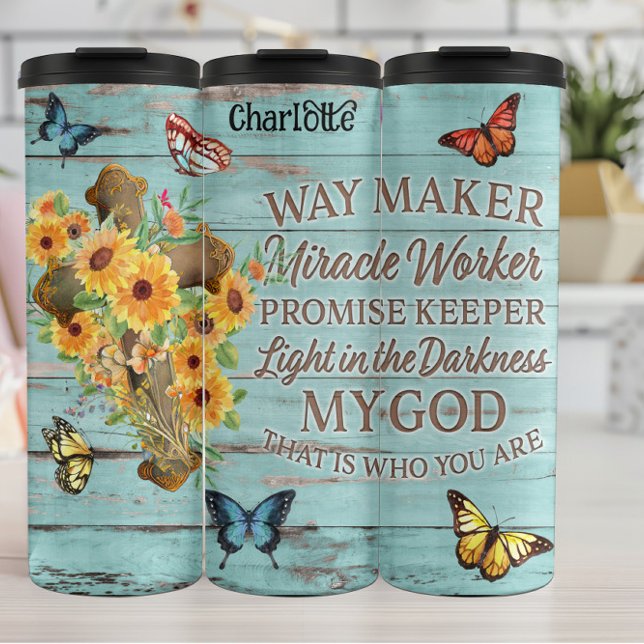 Faith: Cross, Sunflowers, Way Maker Thermal Tumbler (Creator Uploaded)