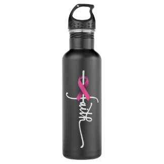 Faith Cross Warrior Survivor Pink Ribbon Breast Ca 710 Ml Water Bottle
