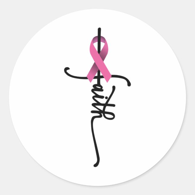 Faith Cross Warrior Survivor Pink Ribbon Breast Ca Classic Round Sticker (Front)