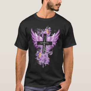 Faith Cross Wings Butterfly Rose Flower Valentine' T-Shirt