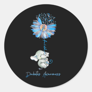 Faith Cute Elephants Sunflower Diabetes Awareness Classic Round Sticker